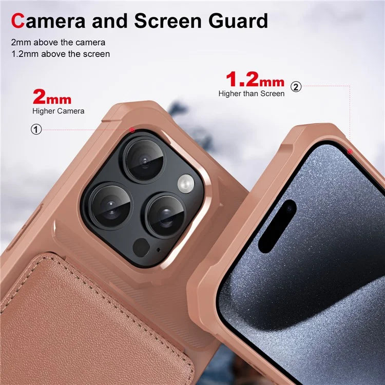 ZM11 For iPhone 16 Pro Max Case Card Slot Kickstand PU+TPU Phone Cover