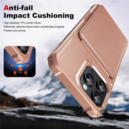 ZM11 For iPhone 16 Pro Max Case Card Slot Kickstand PU+TPU Phone Cover