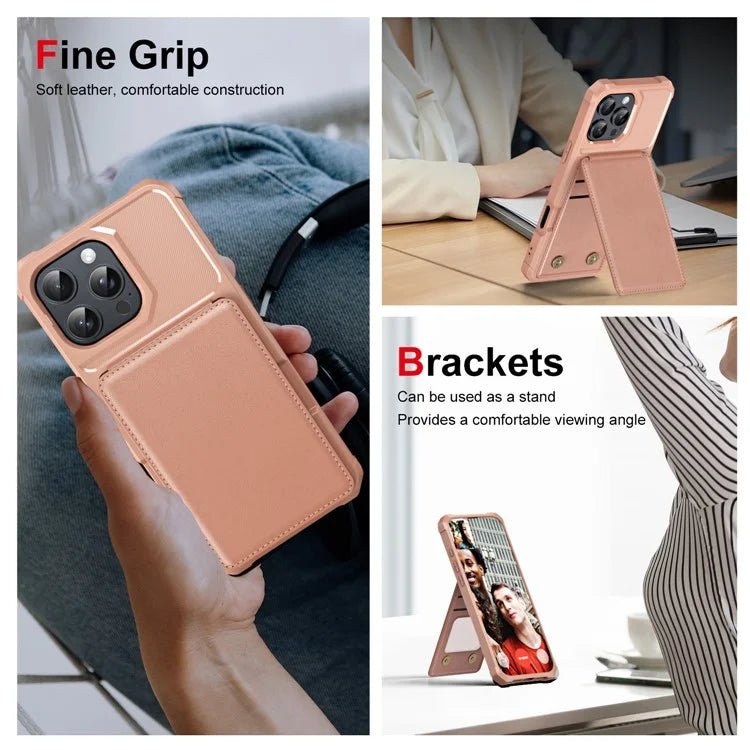 ZM11 For iPhone 16 Pro Max Case Card Slot Kickstand PU+TPU Phone Cover