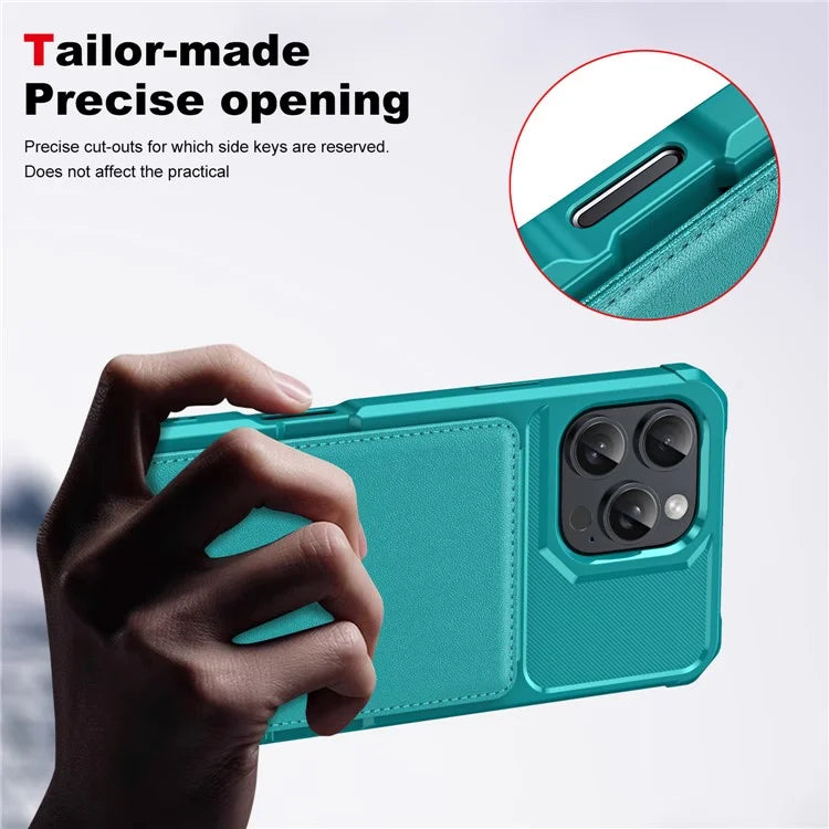 ZM11 For iPhone 16 Pro Max Case Card Slot Kickstand PU+TPU Phone Cover