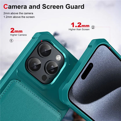 ZM11 For iPhone 16 Pro Max Case Card Slot Kickstand PU+TPU Phone Cover