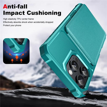 ZM11 For iPhone 16 Pro Max Case Card Slot Kickstand PU+TPU Phone Cover