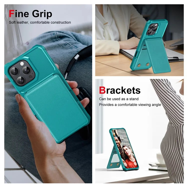 ZM11 For iPhone 16 Pro Max Case Card Slot Kickstand PU+TPU Phone Cover