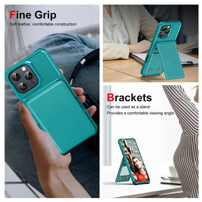 ZM11 For iPhone 16 Pro Max Case Card Slot Kickstand PU+TPU Phone Cover