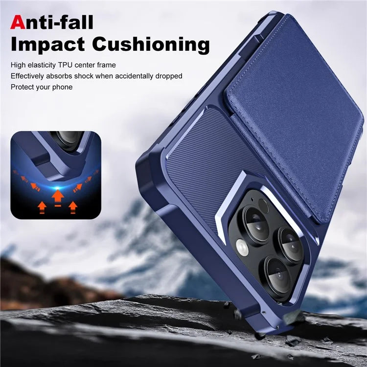 ZM11 For iPhone 16 Pro Max Case Card Slot Kickstand PU+TPU Phone Cover