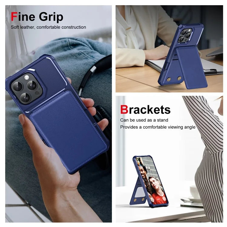 ZM11 For iPhone 16 Pro Max Case Card Slot Kickstand PU+TPU Phone Cover