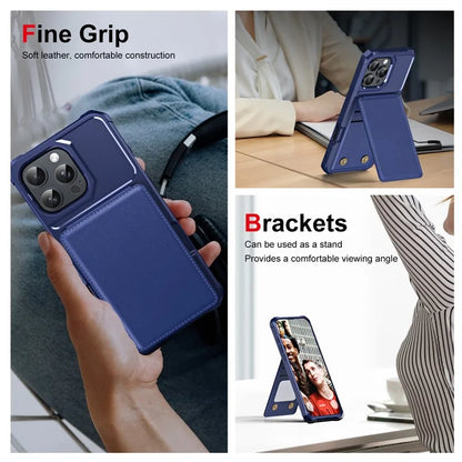 ZM11 For iPhone 16 Pro Max Case Card Slot Kickstand PU+TPU Phone Cover