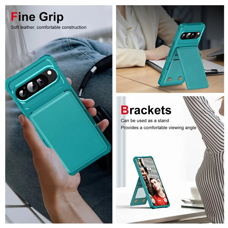 ZM11 For Google Pixel 9 Pro  /  9 Case Card Slot Kickstand PU+TPU Phone Cover