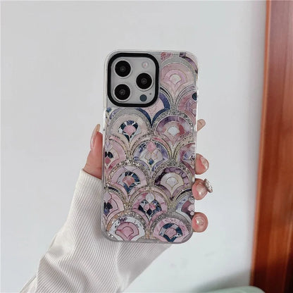For iPhone 15 Pro Case Pattern Print Glitter Sequins Quicksand PC+TPU Phone Cover