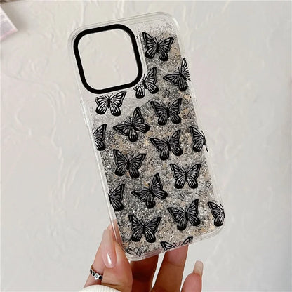 For iPhone 15 Pro Case Pattern Print Glitter Sequins Quicksand PC+TPU Phone Cover