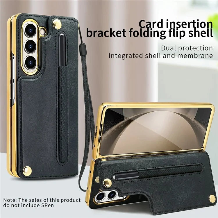 For Samsung Galaxy Z Fold6 5G Case RFID Blocking Card Slot PU+PC Kickstand Phone Cover with Stylus Holder