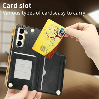 For Samsung Galaxy Z Fold6 5G Case RFID Blocking Card Slot PU+PC Kickstand Phone Cover with Stylus Holder