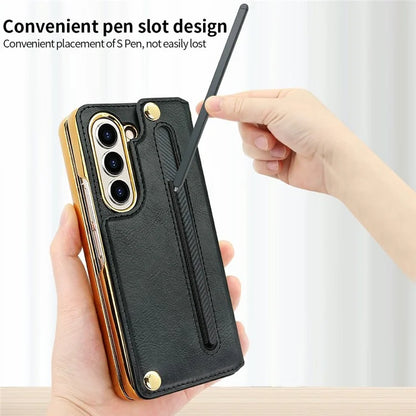 For Samsung Galaxy Z Fold6 5G Case RFID Blocking Card Slot PU+PC Kickstand Phone Cover with Stylus Holder