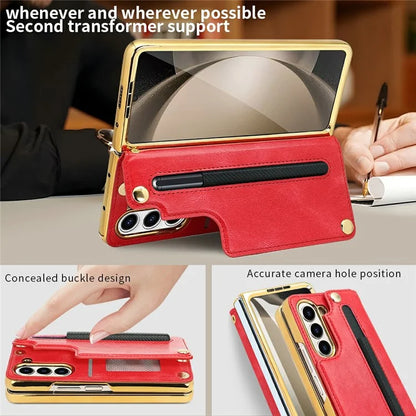 For Samsung Galaxy Z Fold6 5G Case RFID Blocking Card Slot PU+PC Kickstand Phone Cover with Stylus Holder