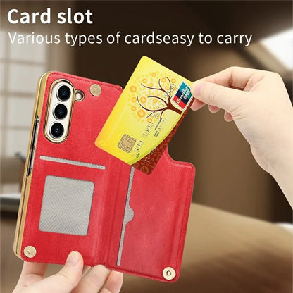 For Samsung Galaxy Z Fold6 5G Case RFID Blocking Card Slot PU+PC Kickstand Phone Cover with Stylus Holder