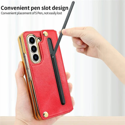 For Samsung Galaxy Z Fold6 5G Case RFID Blocking Card Slot PU+PC Kickstand Phone Cover with Stylus Holder