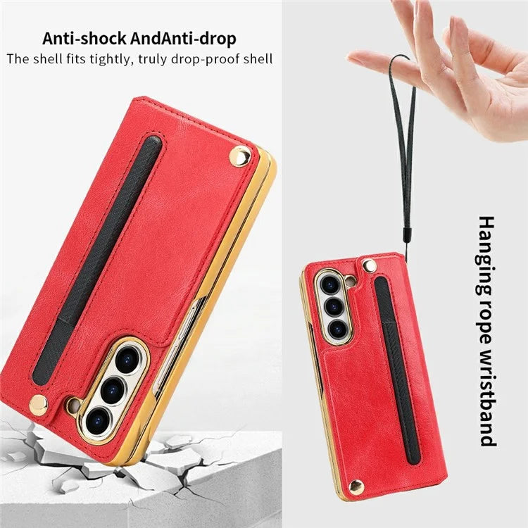 For Samsung Galaxy Z Fold6 5G Case RFID Blocking Card Slot PU+PC Kickstand Phone Cover with Stylus Holder