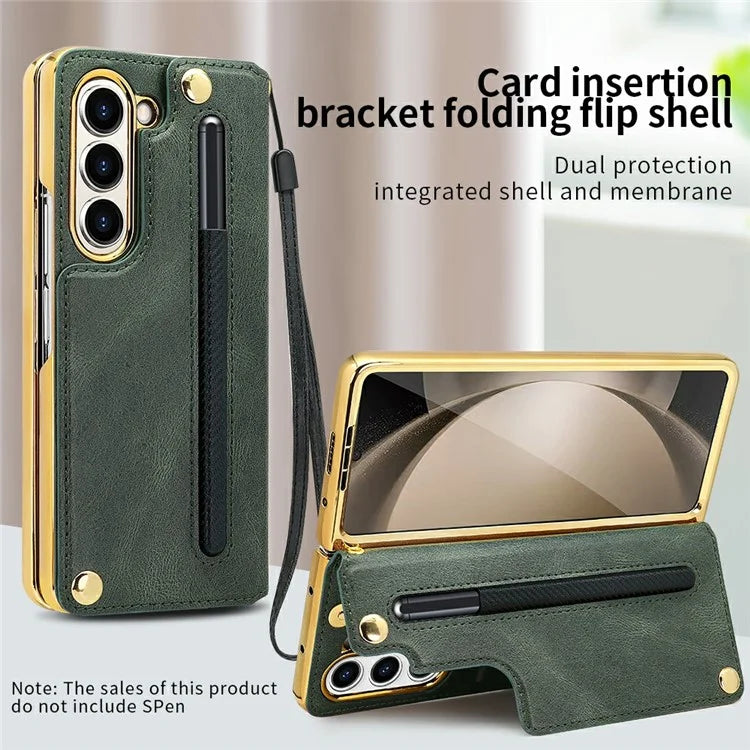 For Samsung Galaxy Z Fold6 5G Case RFID Blocking Card Slot PU+PC Kickstand Phone Cover with Stylus Holder