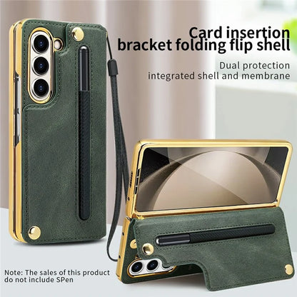 For Samsung Galaxy Z Fold6 5G Case RFID Blocking Card Slot PU+PC Kickstand Phone Cover with Stylus Holder