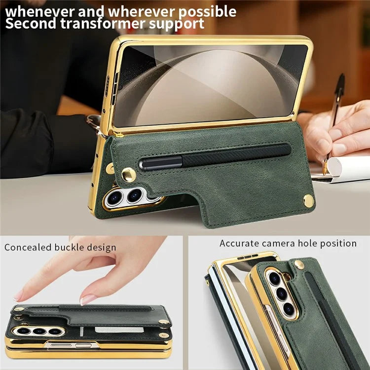 For Samsung Galaxy Z Fold6 5G Case RFID Blocking Card Slot PU+PC Kickstand Phone Cover with Stylus Holder