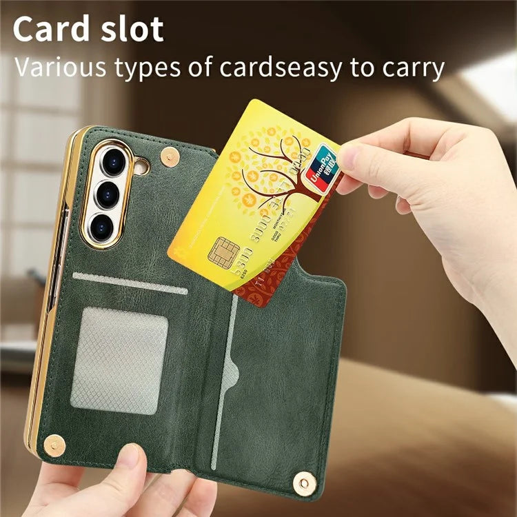 For Samsung Galaxy Z Fold6 5G Case RFID Blocking Card Slot PU+PC Kickstand Phone Cover with Stylus Holder