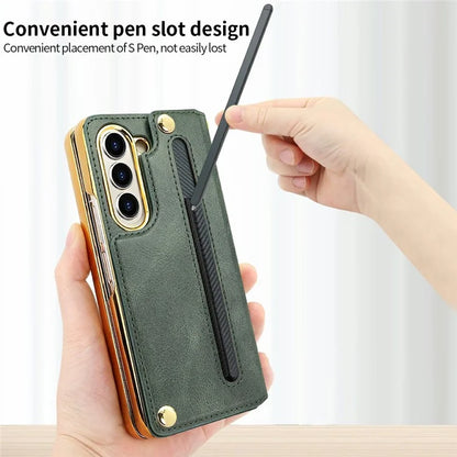 For Samsung Galaxy Z Fold6 5G Case RFID Blocking Card Slot PU+PC Kickstand Phone Cover with Stylus Holder