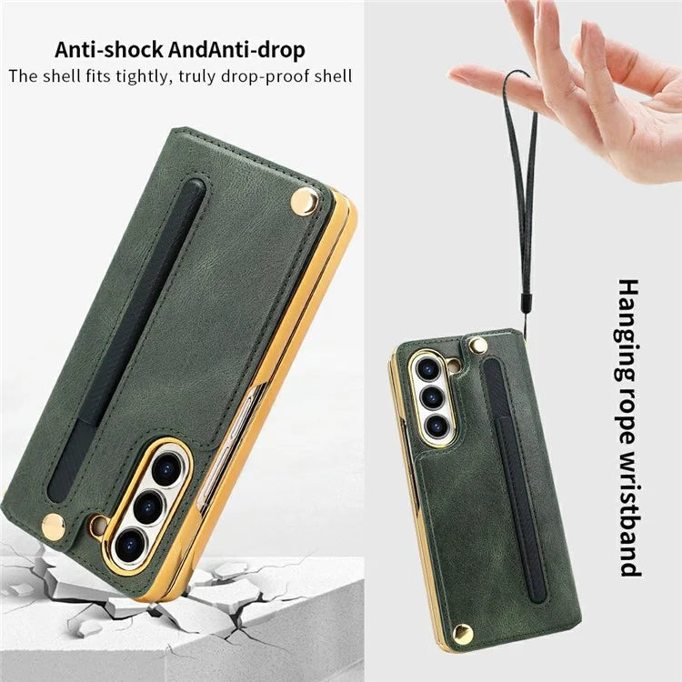 For Samsung Galaxy Z Fold6 5G Case RFID Blocking Card Slot PU+PC Kickstand Phone Cover with Stylus Holder