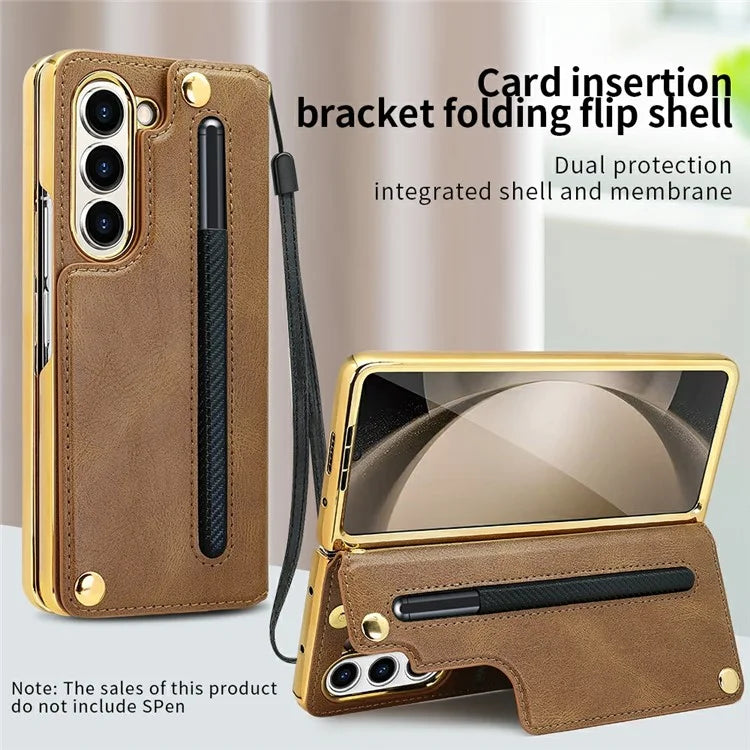 For Samsung Galaxy Z Fold6 5G Case RFID Blocking Card Slot PU+PC Kickstand Phone Cover with Stylus Holder