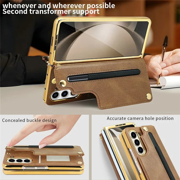 For Samsung Galaxy Z Fold6 5G Case RFID Blocking Card Slot PU+PC Kickstand Phone Cover with Stylus Holder
