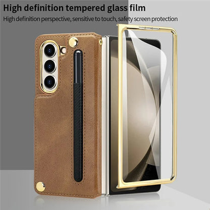 For Samsung Galaxy Z Fold6 5G Case RFID Blocking Card Slot PU+PC Kickstand Phone Cover with Stylus Holder