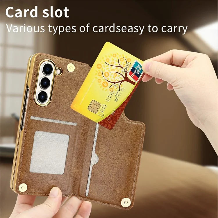 For Samsung Galaxy Z Fold6 5G Case RFID Blocking Card Slot PU+PC Kickstand Phone Cover with Stylus Holder