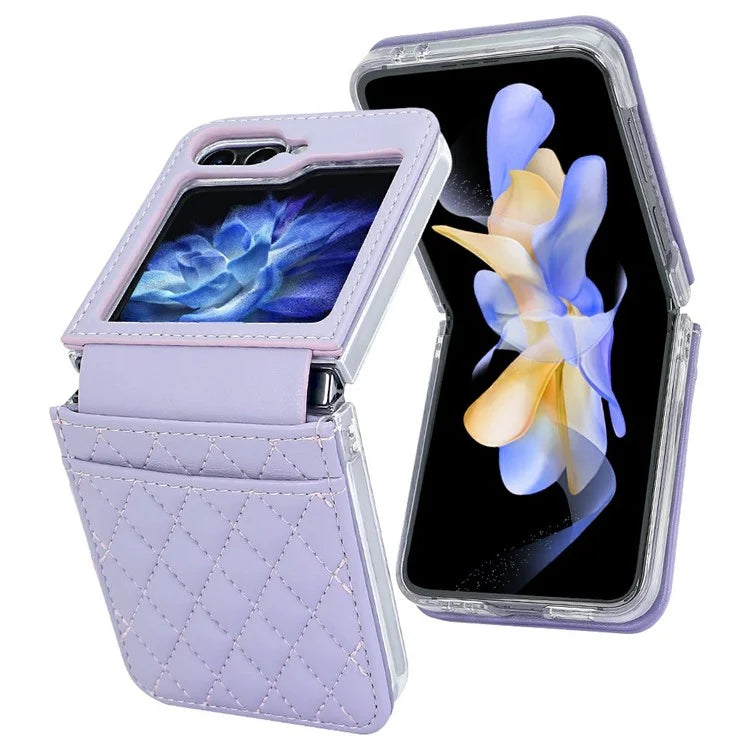 For Samsung Galaxy Z Flip6 5G Case with Strap Card Slot PU+PC Phone Cover Built-In Tempered Glass Back Film