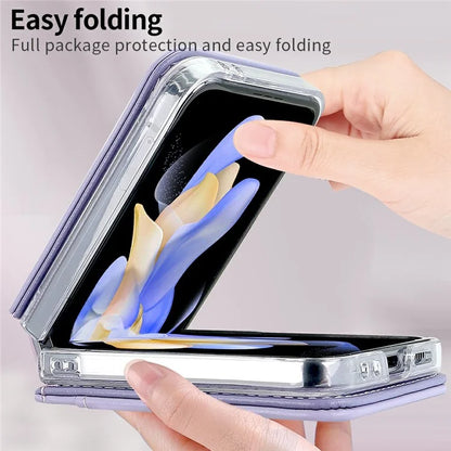 For Samsung Galaxy Z Flip6 5G Case with Strap Card Slot PU+PC Phone Cover Built-In Tempered Glass Back Film