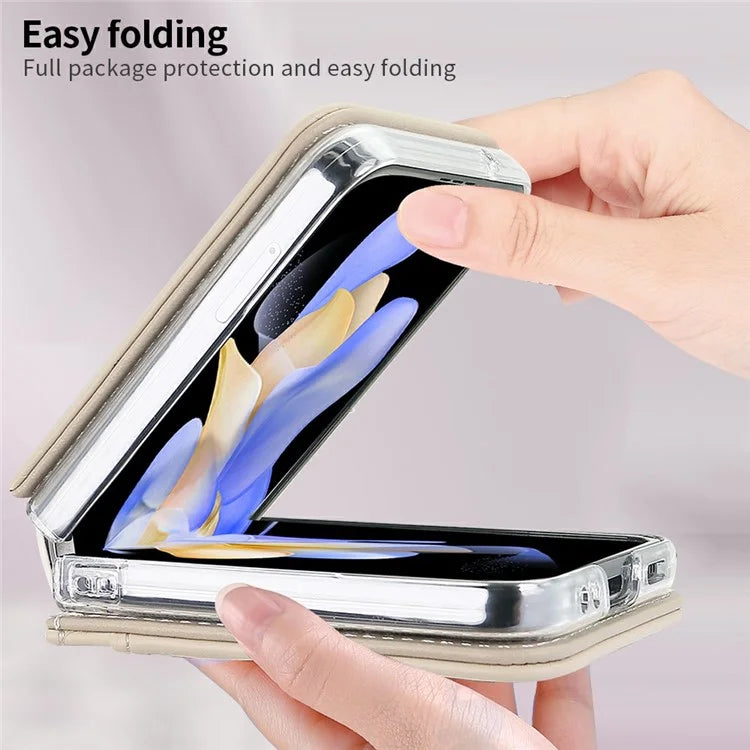 For Samsung Galaxy Z Flip6 5G Case with Strap Card Slot PU+PC Phone Cover Built-In Tempered Glass Back Film