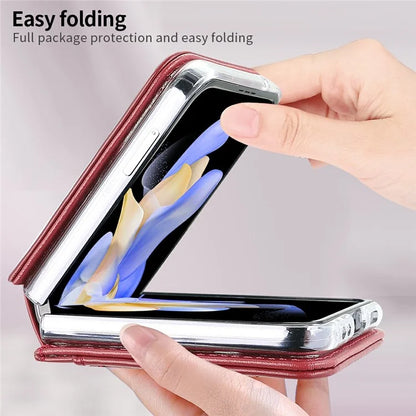 For Samsung Galaxy Z Flip6 5G Case with Strap Card Slot PU+PC Phone Cover Built-In Tempered Glass Back Film