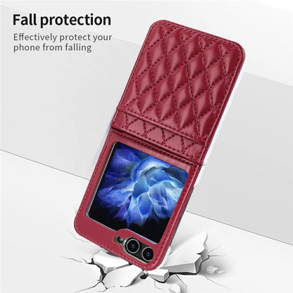 For Samsung Galaxy Z Flip6 5G Case with Strap Card Slot PU+PC Phone Cover Built-In Tempered Glass Back Film