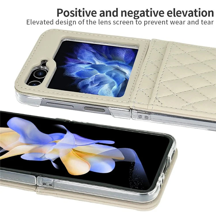 For Samsung Galaxy Z Flip5 5G Case with Strap Card Slot PU+PC Phone Cover Built-In Tempered Glass Back Film