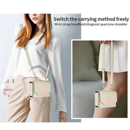 For Samsung Galaxy Z Flip5 5G Case with Shoulder Strap PU+PC Wallet Phone Cover Built-In Back Screen Film