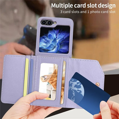 For Samsung Galaxy Z Flip6 5G Case with Shoulder Strap PU+PC Wallet Phone Cover Built-In Back Screen Film