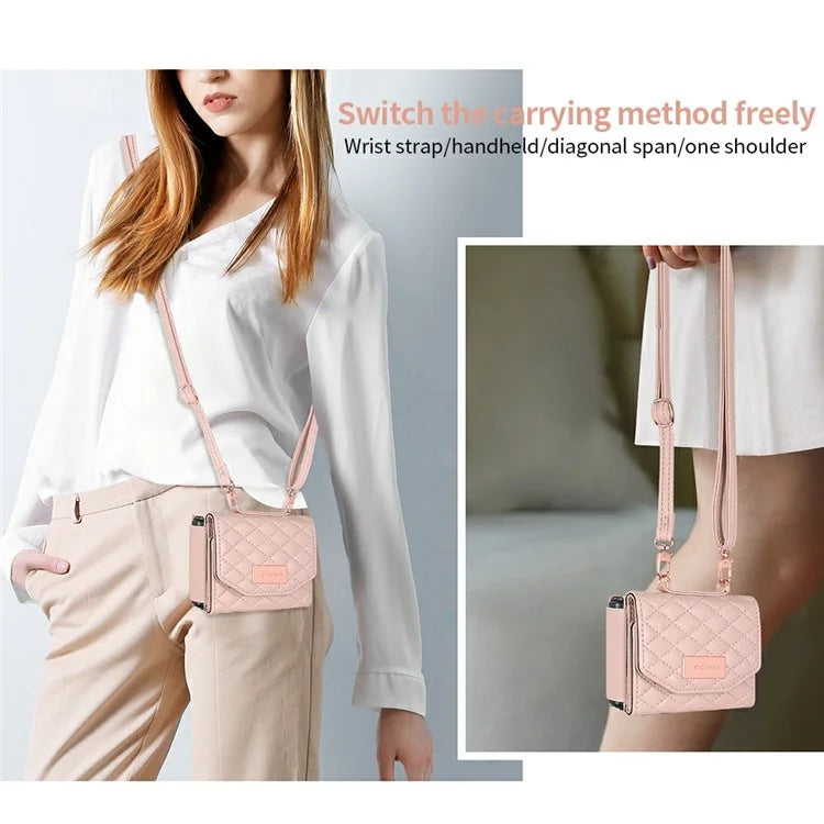 For Samsung Galaxy Z Flip6 5G Case with Shoulder Strap PU+PC Wallet Phone Cover Built-In Back Screen Film