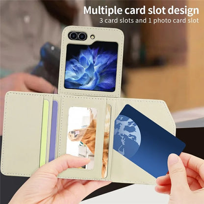 For Samsung Galaxy Z Flip6 5G Case with Shoulder Strap PU+PC Wallet Phone Cover Built-In Back Screen Film