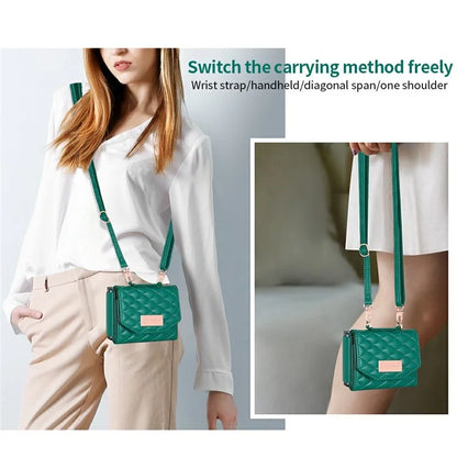 For Samsung Galaxy Z Flip6 5G Case with Shoulder Strap PU+PC Wallet Phone Cover Built-In Back Screen Film