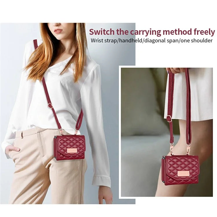 For Samsung Galaxy Z Flip6 5G Case with Shoulder Strap PU+PC Wallet Phone Cover Built-In Back Screen Film