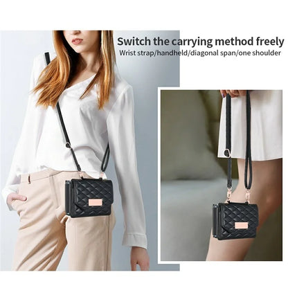 For Samsung Galaxy Z Flip6 5G Case with Shoulder Strap PU+PC Wallet Phone Cover Built-In Back Screen Film