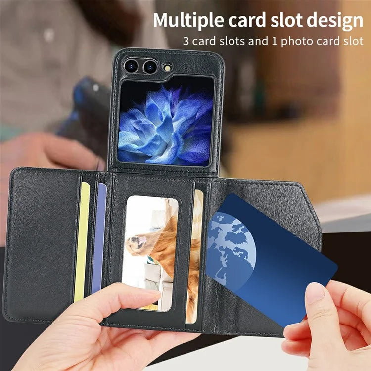 For Samsung Galaxy Z Flip6 5G Case with Shoulder Strap PU+PC Wallet Phone Cover Built-In Back Screen Film
