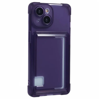For iPhone 15 TPU Case Reinforced Corners Side Push Card Holder Phone Cover