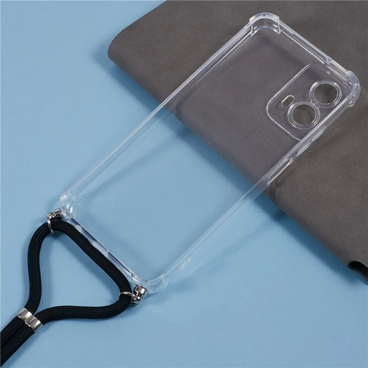 For Motorola Moto G45 5G / G34 5G Case Reinforced Corner TPU Clear Phone Cover with Lanyard
