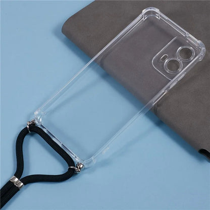 For Motorola Moto G45 5G / G34 5G Case Reinforced Corner TPU Clear Phone Cover with Lanyard