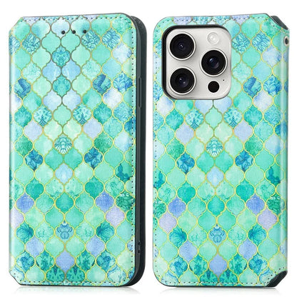 CASENEO 001 Series for iPhone 16 Pro Max Case RFID Blocking Wallet Leather Cover Pattern Print