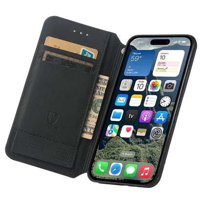 CASENEO 001 Series for iPhone 16 Pro Case RFID Blocking Wallet Leather Cover Pattern Print